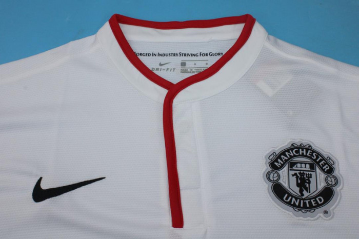 with UCL Patch Retro Jersey 2013-2014 Manchester United Away White Soccer Jersey Vintage Football Shirt
