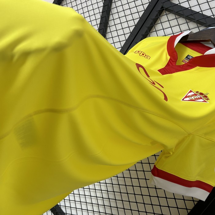 with LFP Patch Retro Jersey 2015-2016 Sporting Gijon Away Yellow Soccer Jersey Vintage Football Shirt