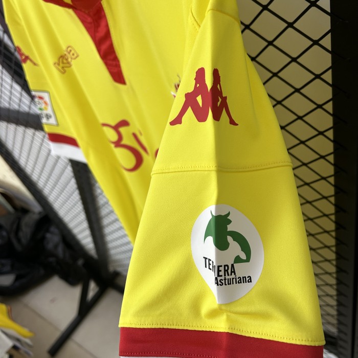 with LFP Patch Retro Jersey 2015-2016 Sporting Gijon Away Yellow Soccer Jersey Vintage Football Shirt