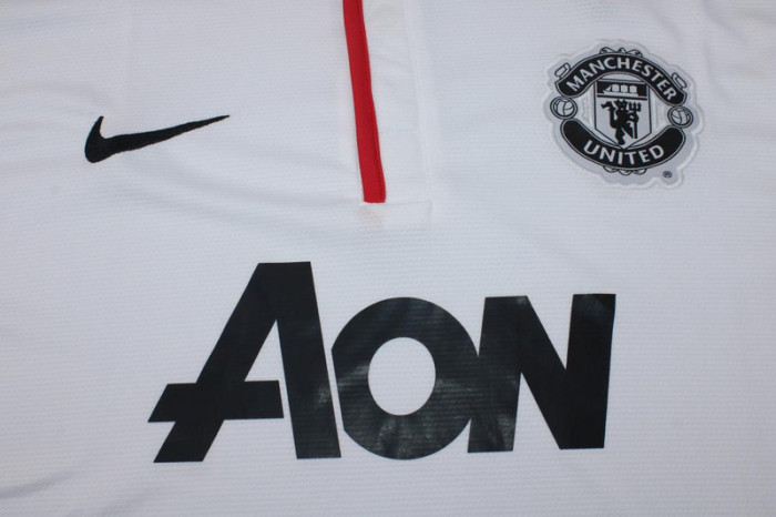 with UCL Patch Retro Jersey 2013-2014 Manchester United Away White Soccer Jersey Vintage Football Shirt