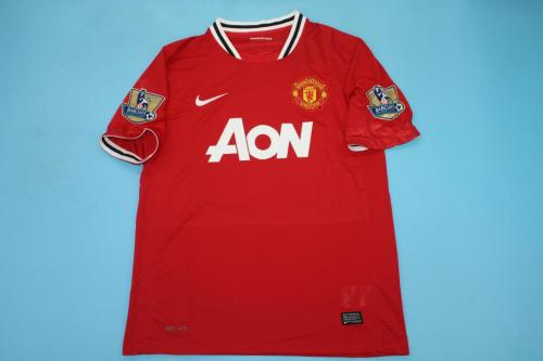 with Golden EPL Patch Retro Jersey 2011-2012 Manchester United Home Vintage Soccer Jersey Football Shirt