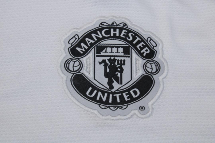 with UCL Patch Retro Jersey 2013-2014 Manchester United Away White Soccer Jersey Vintage Football Shirt