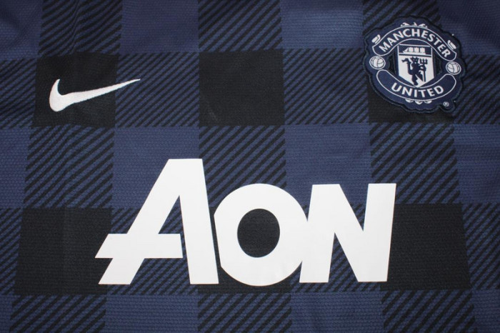 with Golden EPL Patch Retro Jersey 2013-2014 Manchester United Third Away Blue Soccer Jersey Vintage Football Shirt