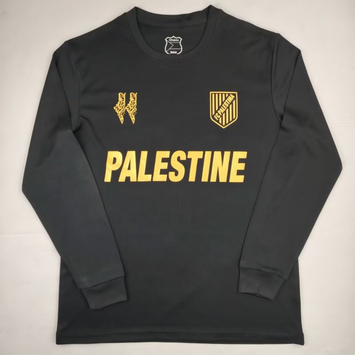 Long Sleeve 2024-2025 Palestine Black/Gold Souvenir Soccer Jersey FC Palestina Football Shirt