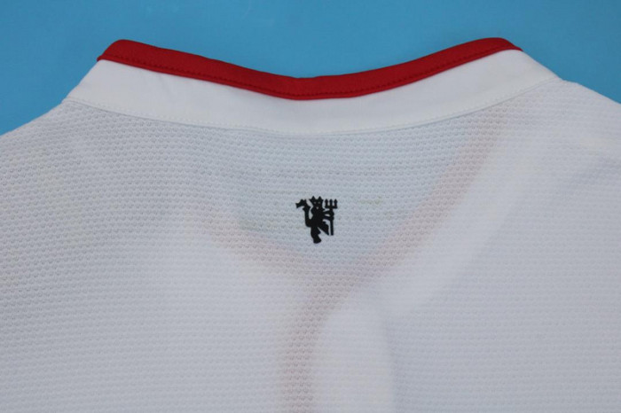 with UCL Patch Retro Jersey 2013-2014 Manchester United Away White Soccer Jersey Vintage Football Shirt