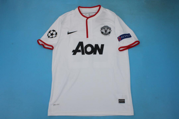 with UCL Patch Retro Jersey 2013-2014 Manchester United Away White Soccer Jersey Vintage Football Shirt