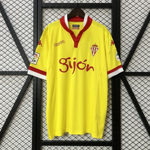with LFP Patch Retro Jersey 2015-2016 Sporting Gijon Away Yellow Soccer Jersey Vintage Football Shirt