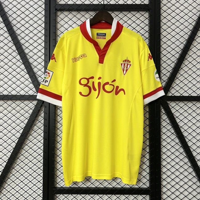 with LFP Patch Retro Jersey 2015-2016 Sporting Gijon Away Yellow Soccer Jersey Vintage Football Shirt