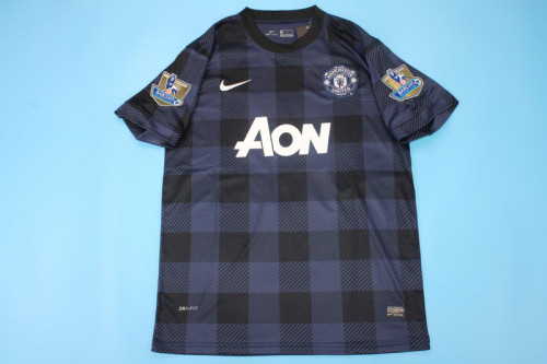with Golden EPL Patch Retro Jersey 2013-2014 Manchester United Third Away Blue Soccer Jersey Vintage Football Shirt