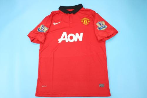 with Golden EPL Patch Retro Jersey 2013-2014 Manchester United Home Soccer Jersey Vintage Football Shirt