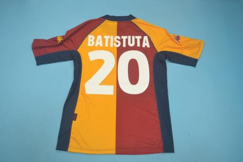 Retro Jersey 2001-2002 As Roma BATISTUTA 20 Red/Yellow Soccer Jersey Vintage Football Shirt