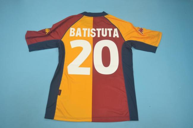 Retro Jersey 2001-2002 As Roma BATISTUTA 20 Red/Yellow Soccer Jersey Vintage Football Shirt