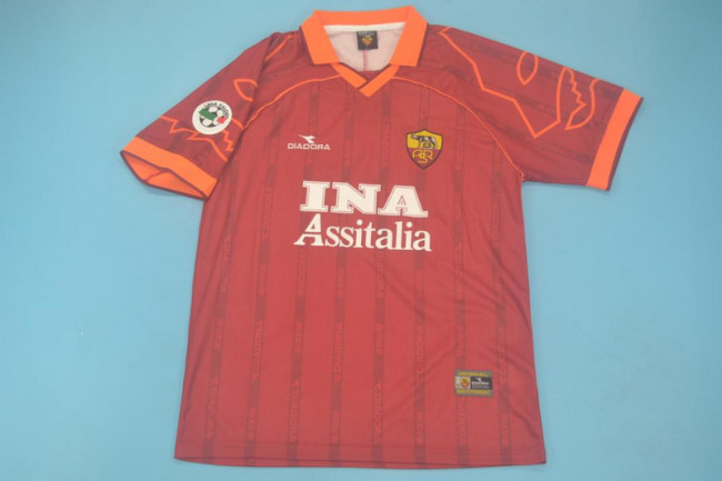 with Serie A Patch Retro Jersey 1999-2000 As Roma Home Soccer Jersey Vintage Football Shirt