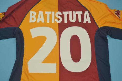 Retro Jersey 2001-2002 As Roma BATISTUTA 20 Red/Yellow Soccer Jersey Vintage Football Shirt
