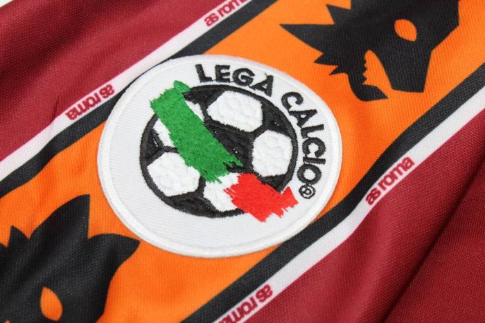 with Serie A Patch Retro Jersey 1998-1999 AS Roma DELVECCHIO 24 Home Soccer Jersey Vintage Football Shirt
