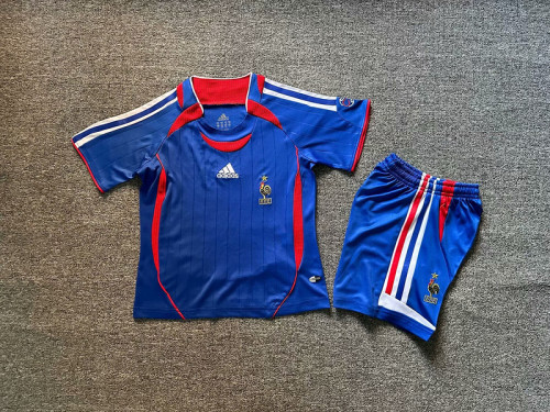 Retro Youth Uniform Kids Kit 2006 France Home Soccer Jersey Shorts Child Football Set