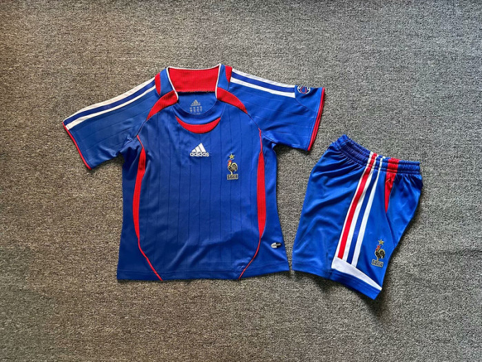 Retro Youth Uniform Kids Kit 2006 France Home Soccer Jersey Shorts Child Football Set