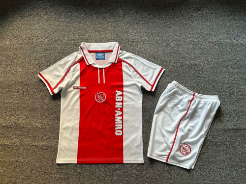 Retro Youth Uniform Kids Kit Ajax 1998-1999 Home Soccer Jersey Shorts Child Football Set