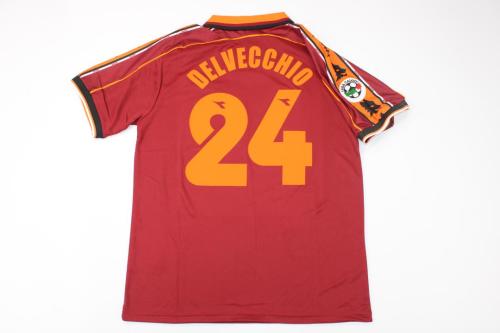 with Serie A Patch Retro Jersey 1998-1999 AS Roma DELVECCHIO 24 Home Soccer Jersey Vintage Football Shirt
