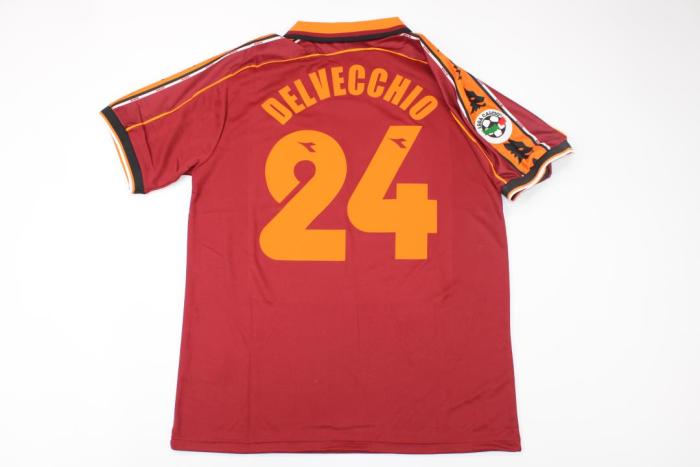 with Serie A Patch Retro Jersey 1998-1999 AS Roma DELVECCHIO 24 Home Soccer Jersey Vintage Football Shirt