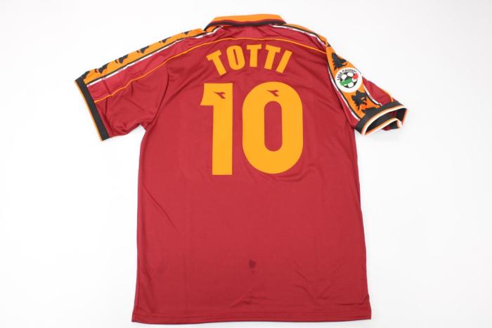 with Serie A Patch Retro Jersey 1998-1999 AS Roma TOTTI 10 Home Soccer Jersey Vintage Football Shirt