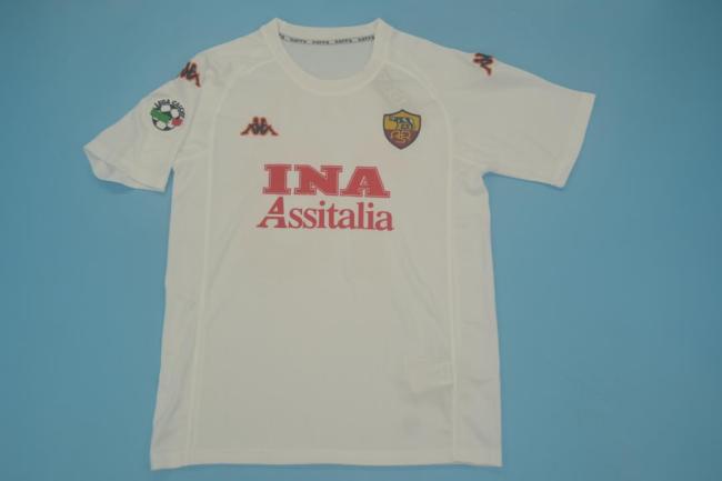 with Serie A Patch Retro Jersey 2000-2001 As Roma Away White Soccer Jersey Vintage Football Shirt