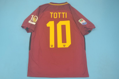 with Serie A+Golden 10 Patch without Sponor Logo Retro Jersey 2017-2018 As Roma TOTTI 10 Home Soccer Jersey Vintage Football Shirt