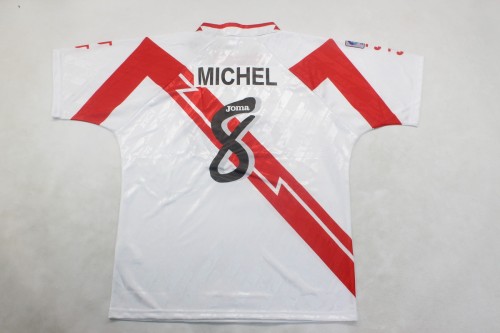 with LFP Patch Retro Jersey 1994-1995 Rayo Vallecano MICHEL 8 Home Soccer Jersey Vintage Camisetas de Futbol