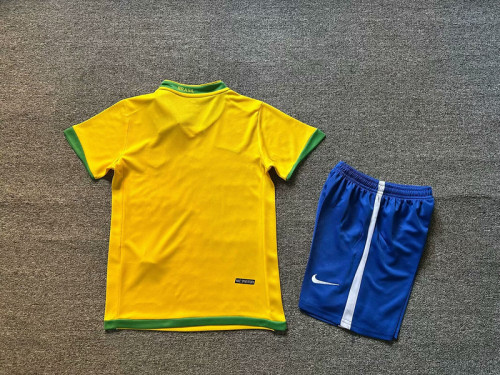 Retro Youth Uniform Kids Kit 2010 Brazil Home Soccer Jersey Shorts Brasil Child Football Set