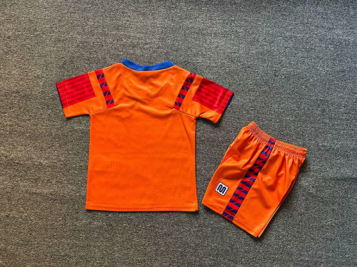 Retro Youth Uniform Kids Kit 1992 Barcelona Away Orange Soccer Jersey Shorts Vintage Child Football Set
