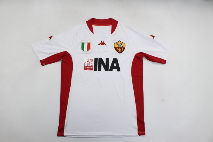 with UCL Patch Retro Jersey 2001-2002 As Roma BATISTUTA 20 Away White Soccer Jersey Vintage Football Shirt
