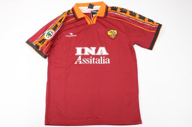 with Serie A Patch Retro Jersey 1998-1999 AS Roma Home Soccer Jersey Vintage Football Shirt