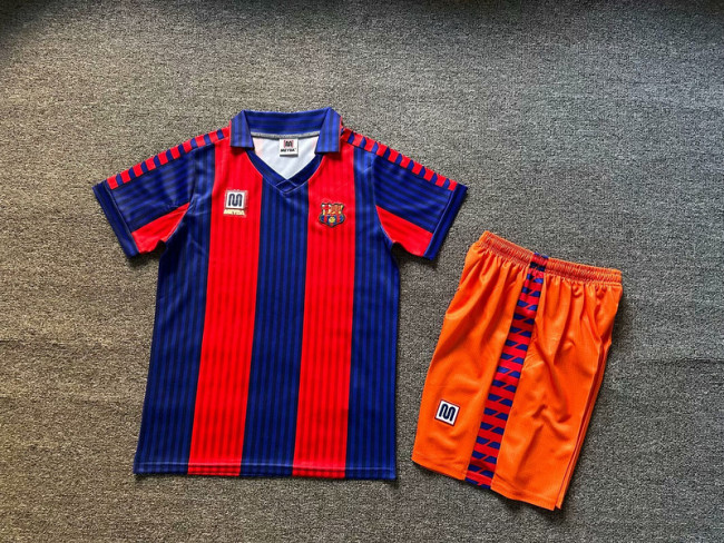 Retro Youth Uniform Kids Kit 1991-1992 Barcelona Home Soccer Jersey Shorts Vintage Child Football Set