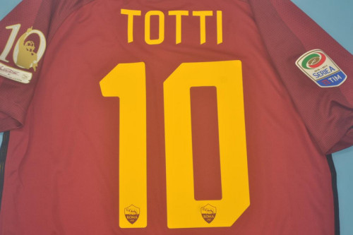 with Serie A+Golden 10 Patch without Sponor Logo Retro Jersey 2017-2018 As Roma TOTTI 10 Home Soccer Jersey Vintage Football Shirt