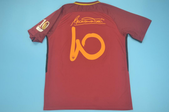 with Golden 10 Patch without Sponor Logo Retro Jersey 2017-2018 As Roma 10 Special Letterings Home Soccer Jersey Vintage Football Shirt
