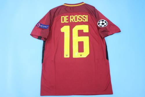 with UCL Patch without Sponor Logo Retro Jersey 2017-2018 As Roma DE ROSSI 16 Home Soccer Jersey Vintage Football Shirt