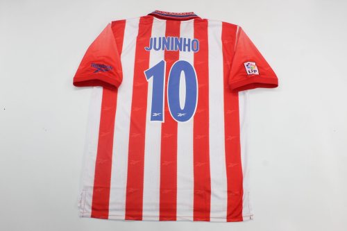 with LFP Patch Retro Jersey 1997-1998 Atletico Madrid JUNINHO 10 Home Soccer Jersey Vintage Football Shirt