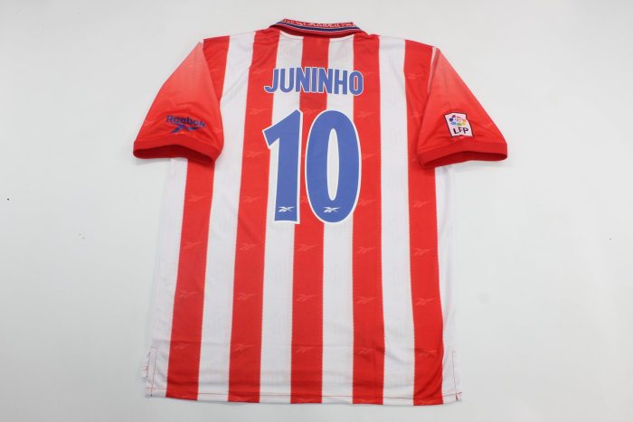 with LFP Patch Retro Jersey 1997-1998 Atletico Madrid JUNINHO 10 Home Soccer Jersey Vintage Football Shirt