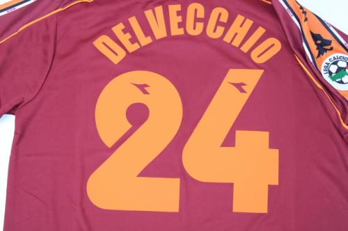 with Serie A Patch Retro Jersey 1998-1999 AS Roma DELVECCHIO 24 Home Soccer Jersey Vintage Football Shirt