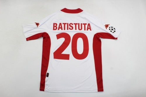 with UCL Patch Retro Jersey 2001-2002 As Roma BATISTUTA 20 Away White Soccer Jersey Vintage Football Shirt
