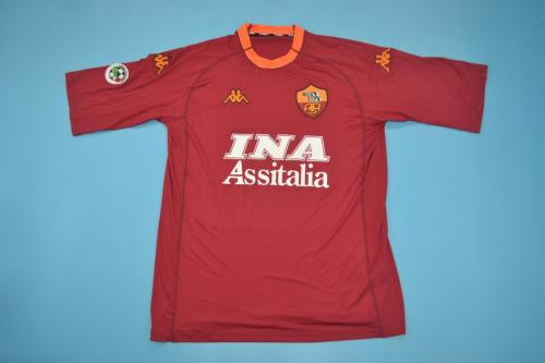with Serie A Patch Retro Jersey 2000-2001 As Roma Home Soccer Jersey Vintage Football Shirt