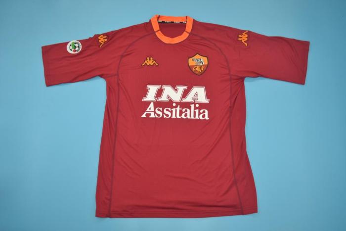 with Serie A Patch Retro Jersey 2000-2001 As Roma Home Soccer Jersey Vintage Football Shirt