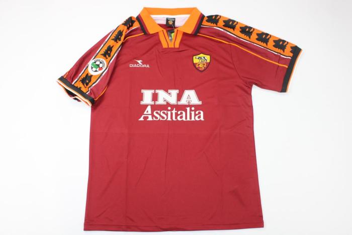 with Serie A Patch Retro Jersey 1998-1999 AS Roma DELVECCHIO 24 Home Soccer Jersey Vintage Football Shirt