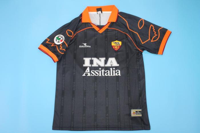 with Serie A Patch Retro Jersey 1999-2000 Roma Away Black Soccer Jersey Vintage Football Shirt