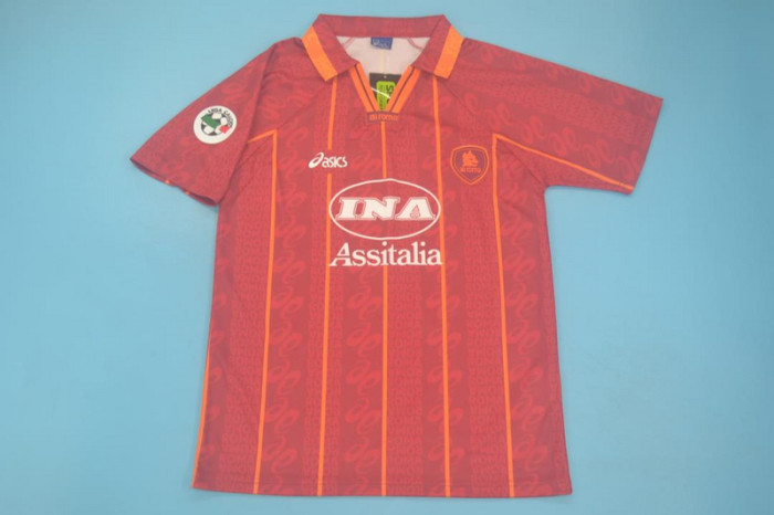 with Serie A Patch Retro Jersey 1996-1997 As Roma Home Soccer Jersey Vintage Football Shirt