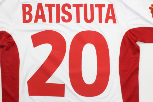 with UCL Patch Retro Jersey 2001-2002 As Roma BATISTUTA 20 Away White Soccer Jersey Vintage Football Shirt