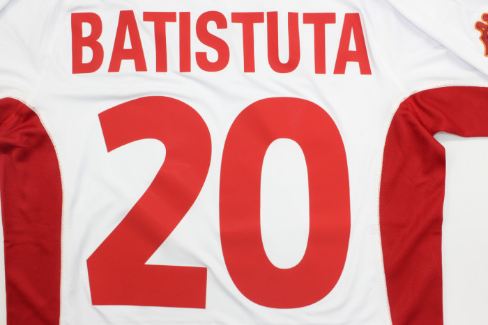 with UCL Patch Retro Jersey 2001-2002 As Roma BATISTUTA 20 Away White Soccer Jersey Vintage Football Shirt