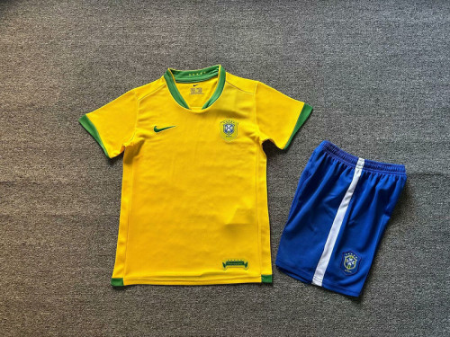 Retro Youth Uniform Kids Kit 2010 Brazil Home Soccer Jersey Shorts Brasil Child Football Set