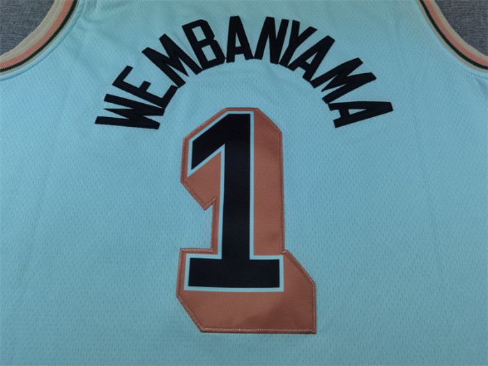 2025 City Editon San Antonio Spurs 1 WEMBANYAMA Blue NBA Jersey Basketball Shirt