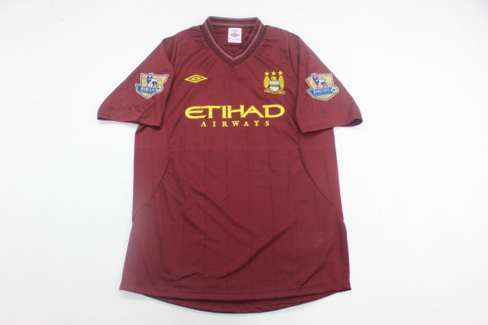 with Golden EPL Patch Retro Jersey 2012-2013 Manchester City SILVA 21 Away Dark Red Soccer Jersey Vintage Football Shirt